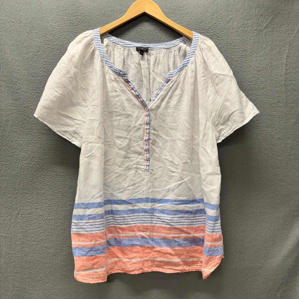Talbots White Tunic with Blue and Coral Stripes